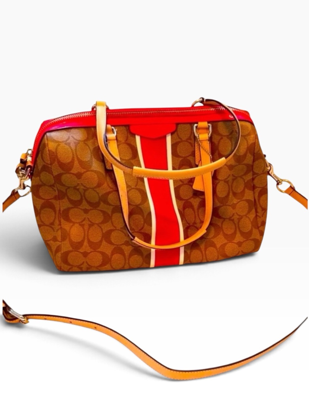 RARE Coach Signature Stripe Satchel Genuine Leather Y2K Purse New Unused Hangtag